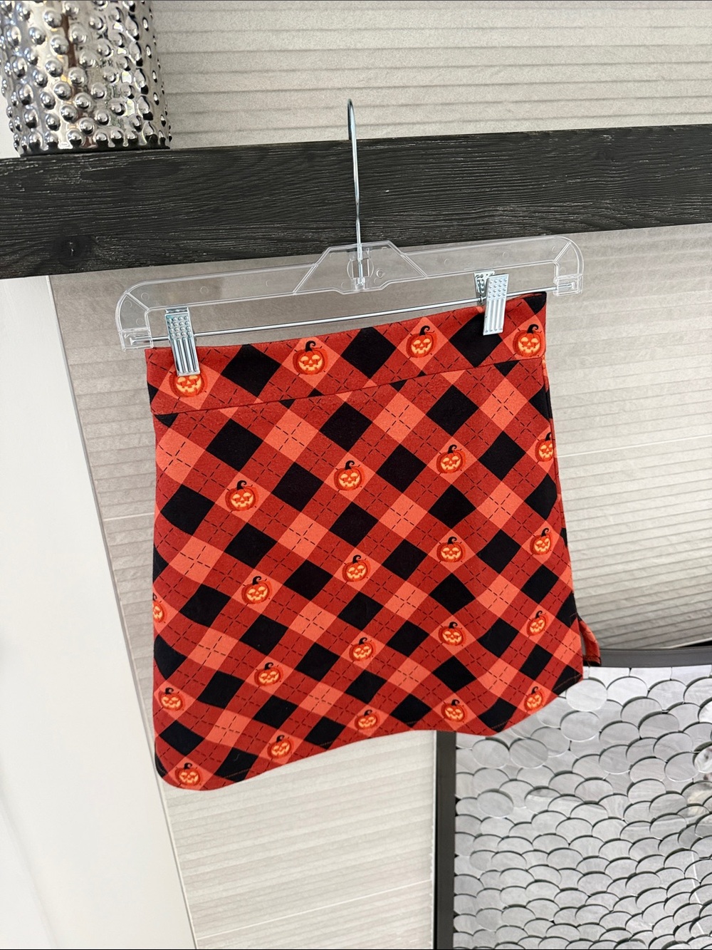 Chicwish Orange & Black Plaid Mini Skirt with Pumpkin Motif